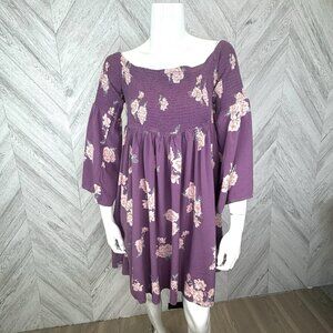 Torrid Babydoll Dress Smocked Top Off Shoulder Purple Floral Womens Plus Size 1X